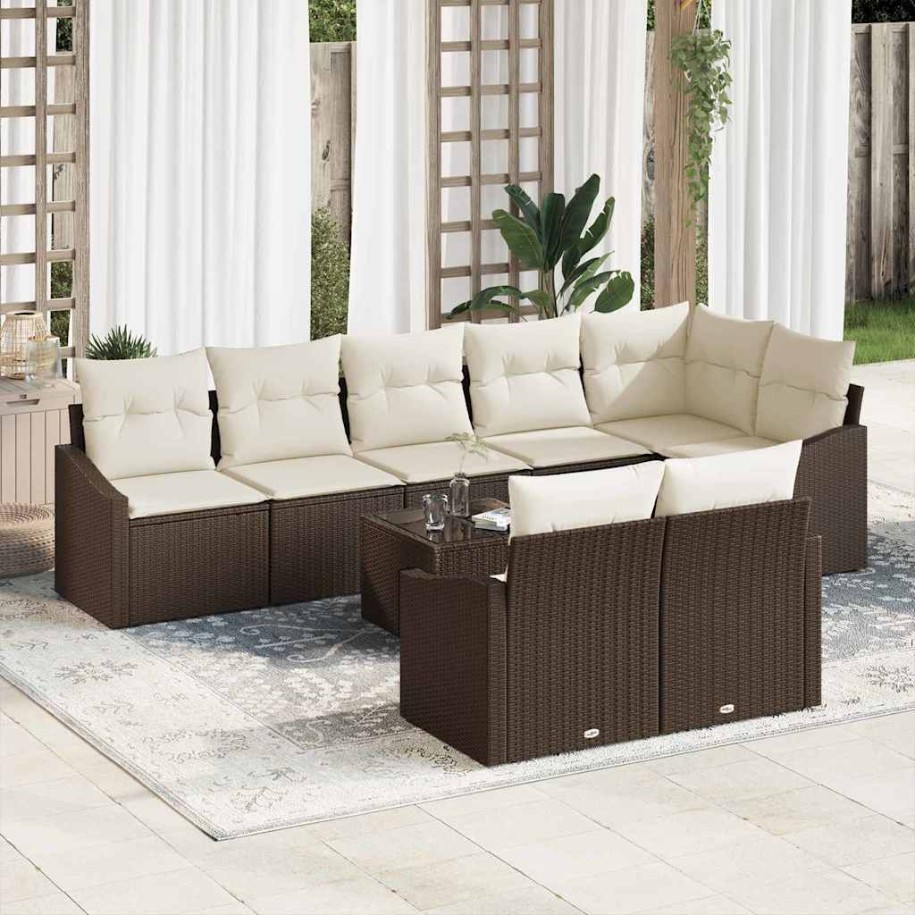 Set Divano da Giardino 9 pcs Marrone e Crema polyrattan | homemem39