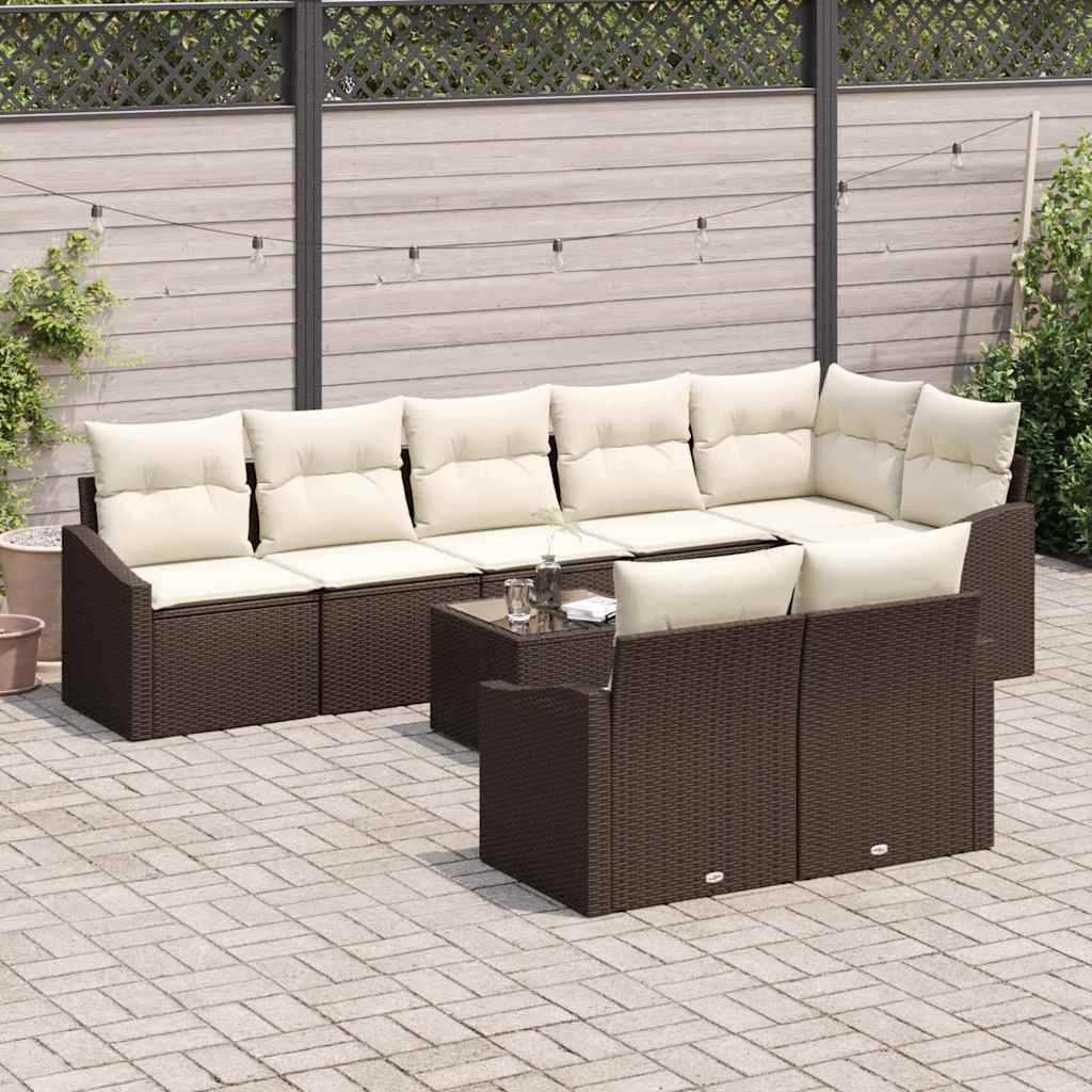Set Divano da Giardino 9 pcs Marrone e Crema polyrattan | homemem39