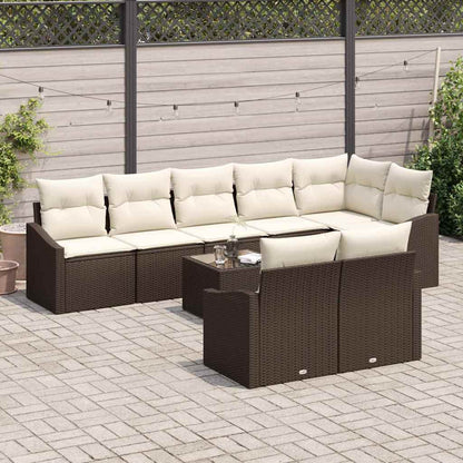Set Divano da Giardino 9 pcs Marrone e Crema polyrattan | homemem39