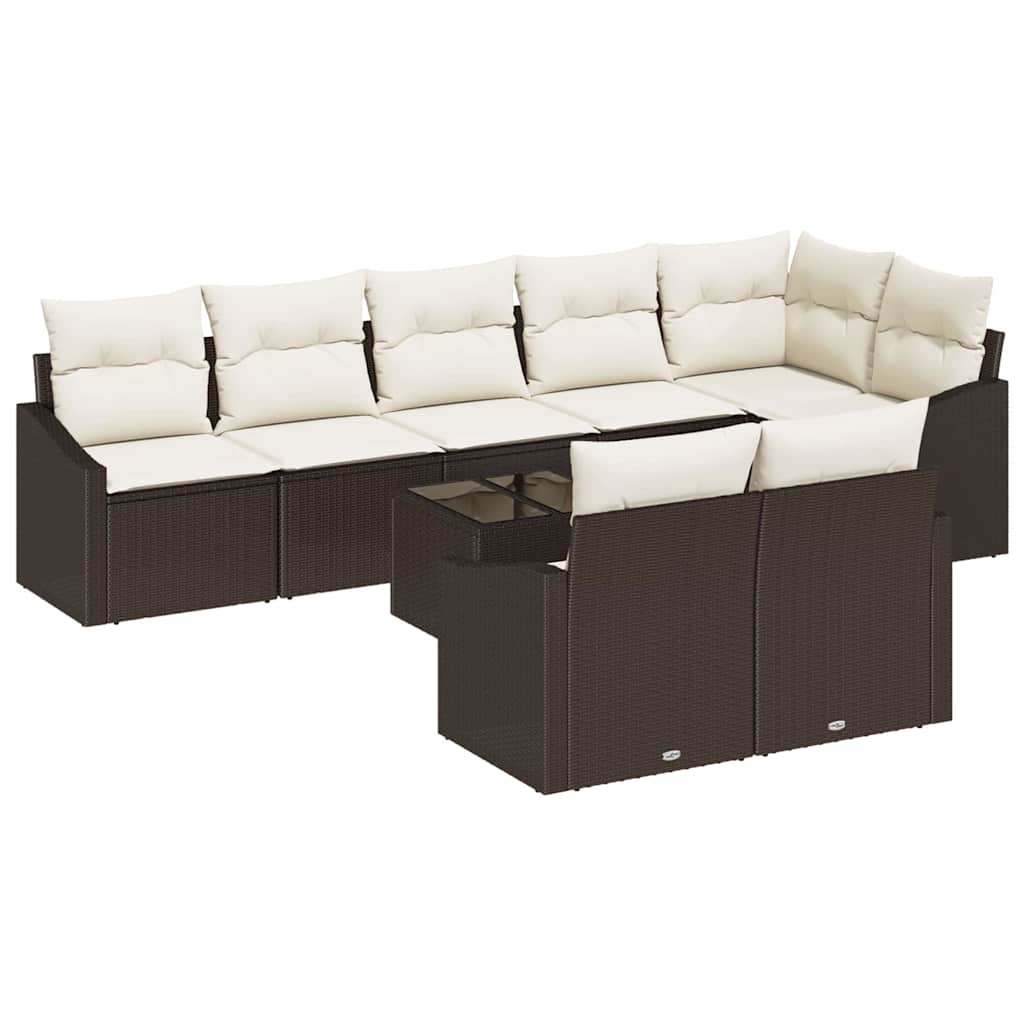 Set Divano da Giardino 9 pcs Marrone e Crema polyrattan | homemem39