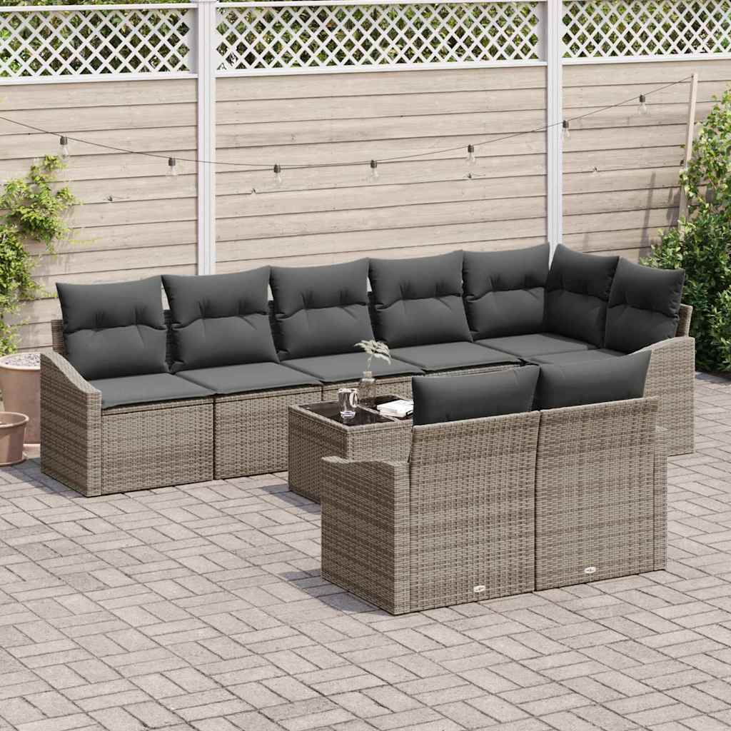 Set Divano da Giardino 9 pcs Grigio chiaro polyrattan
