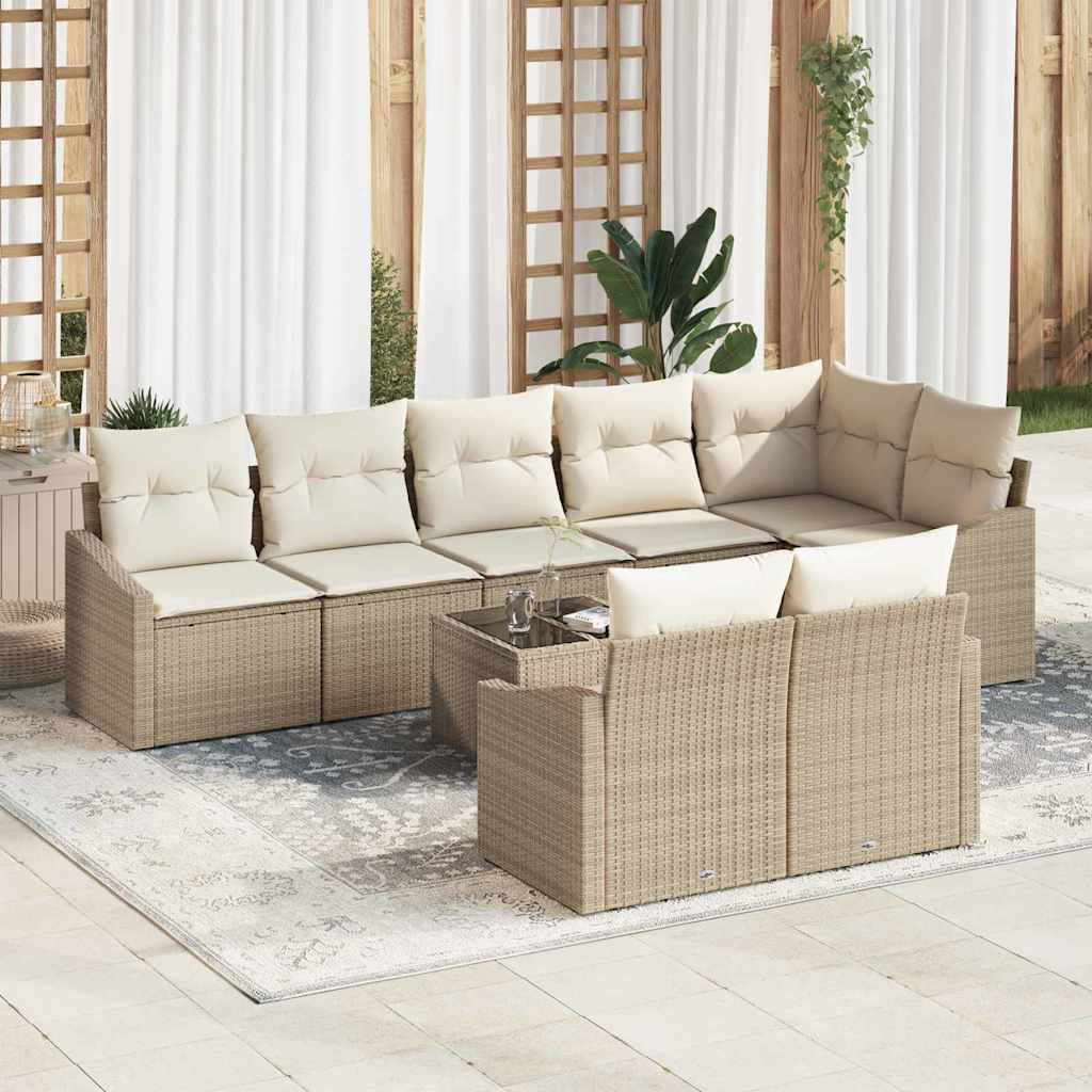 Set Divano da Giardino 9 pcs Beige e Crema polyrattan