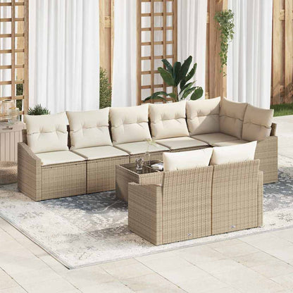 Set Divano da Giardino 9 pcs Beige e Crema polyrattan
