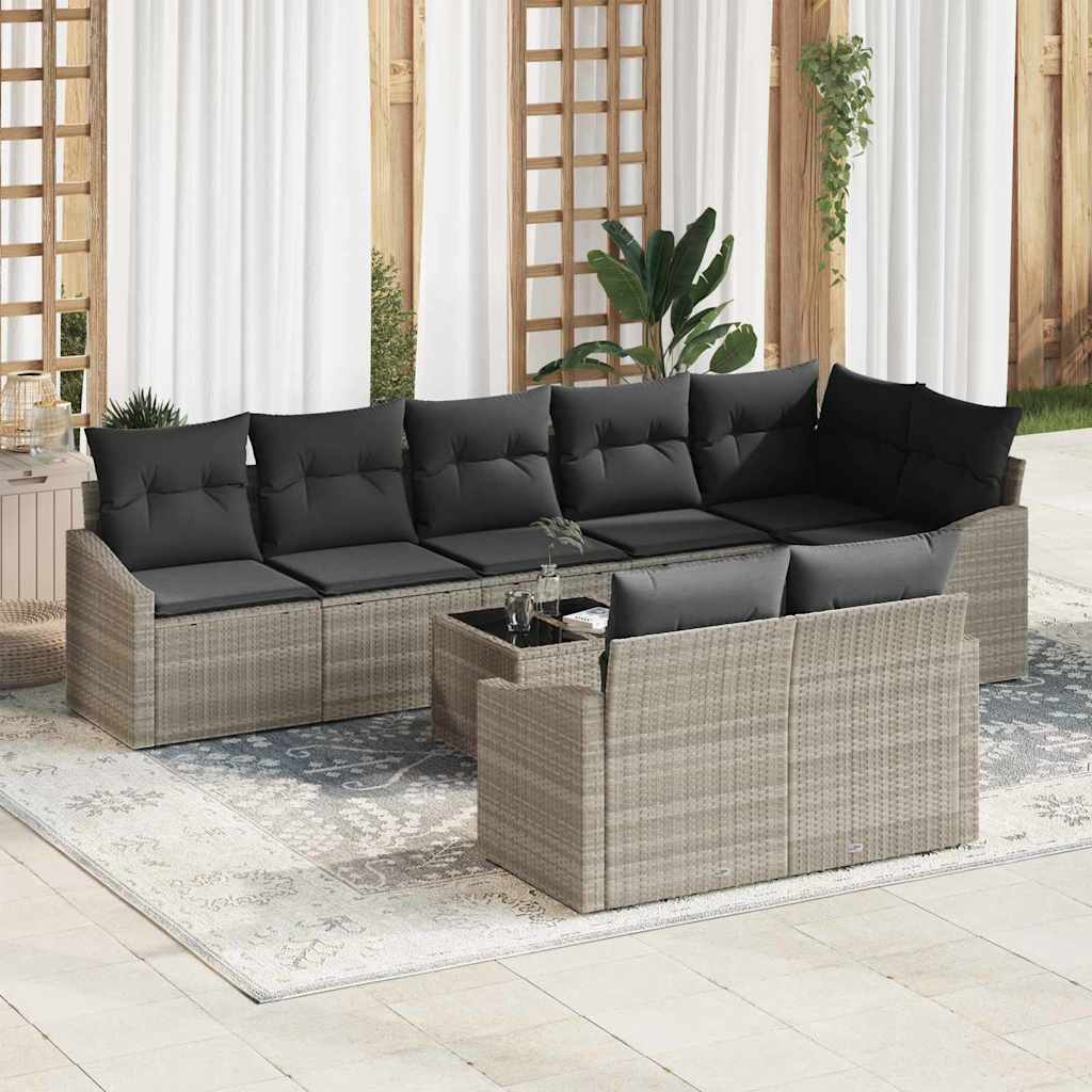 Set Divano da Giardino 9 pz Grigio chiaro polyrattan