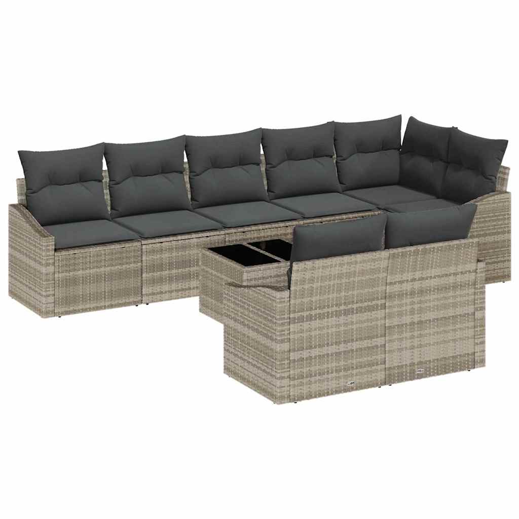 Set Divano da Giardino 9 pz Grigio chiaro polyrattan