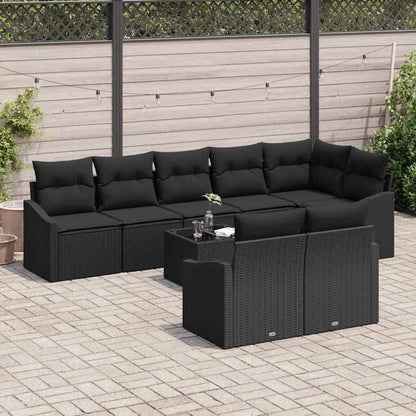 Set Divano da Giardino 9 pz Nero polyrattan