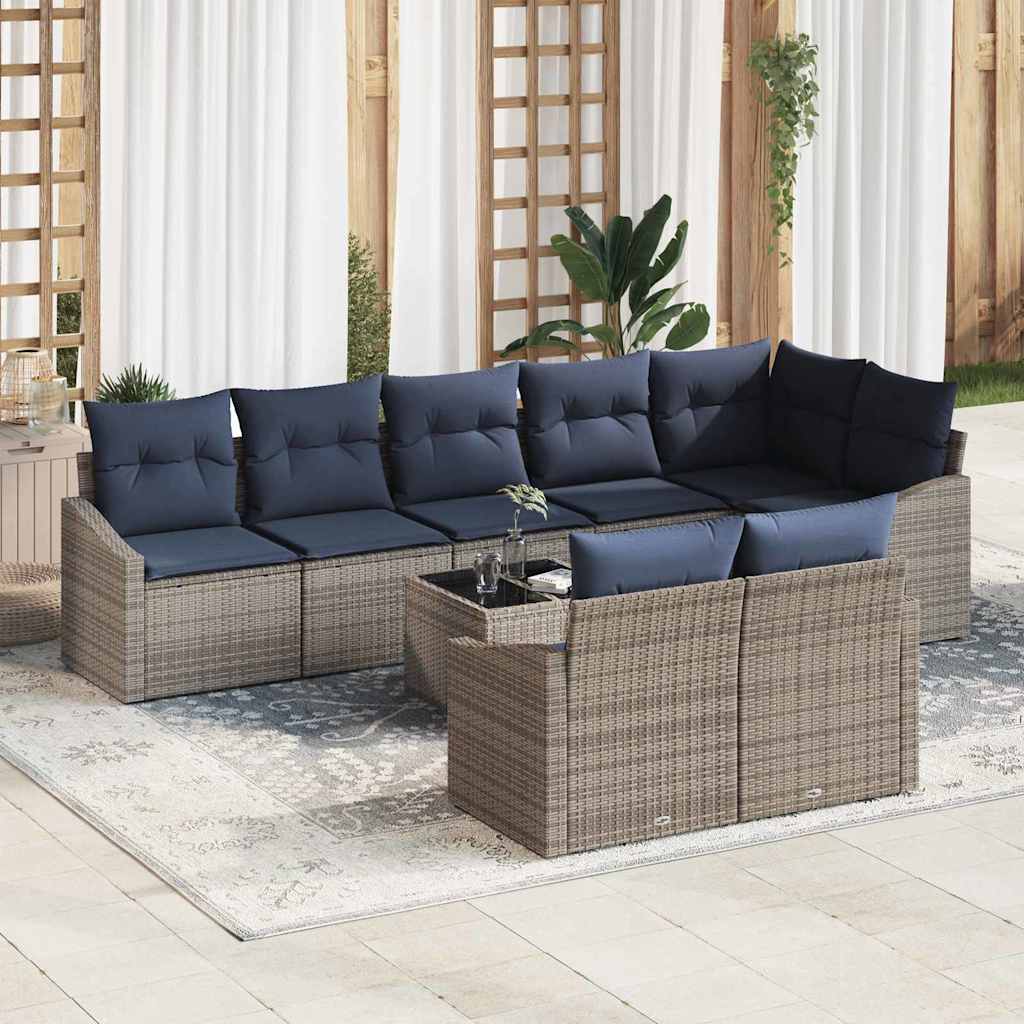 Set Divano da Giardino 9 pcs Grigio e Blu Navy polyrattan | homemem39