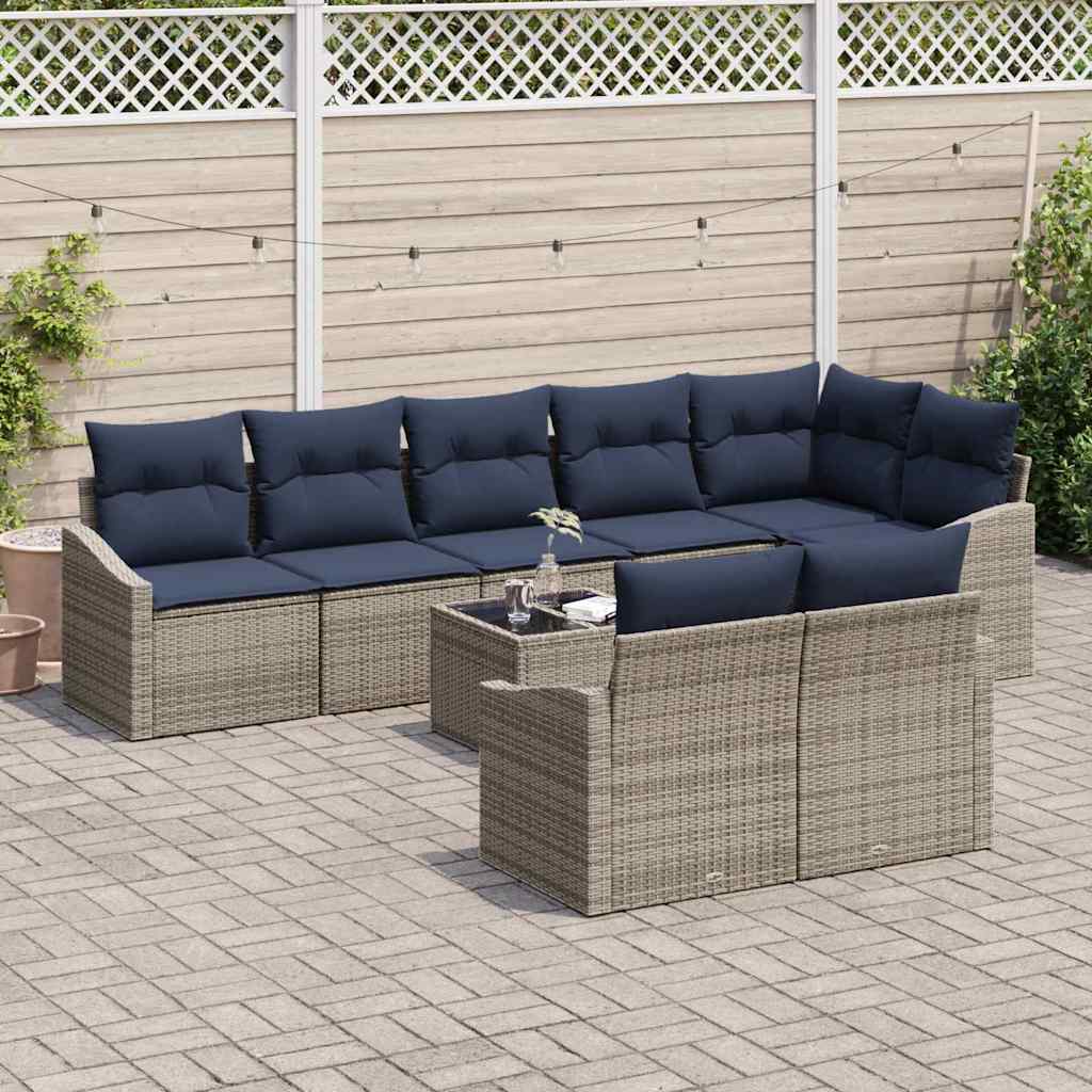 Set Divano da Giardino 9 pcs Grigio e Blu Navy polyrattan | homemem39