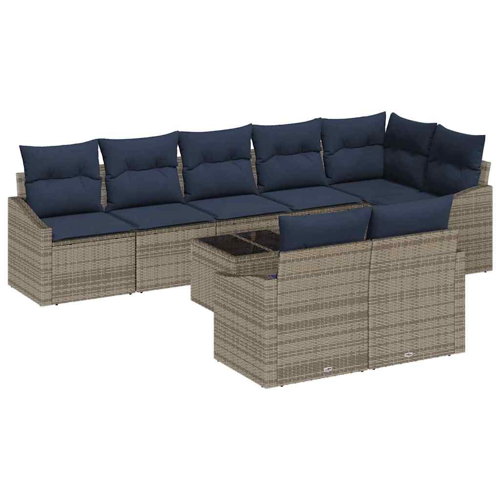 Set Divano da Giardino 9 pcs Grigio e Blu Navy polyrattan | homemem39