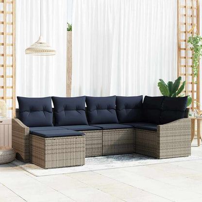Set di divani con cuscino 6 pcs Grigio e Blu Navy polyrattan | homemem39