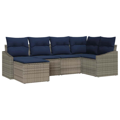 Set di divani con cuscino 6 pcs Grigio e Blu Navy polyrattan | homemem39
