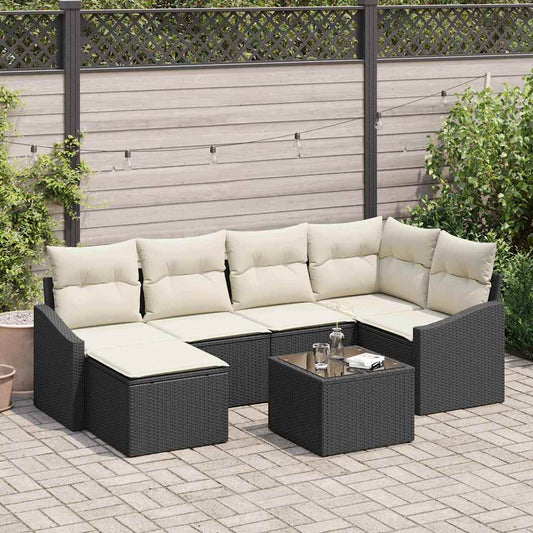 Set da Pranzo per Giardino con cuscino 7 pcs Marrone e Crema