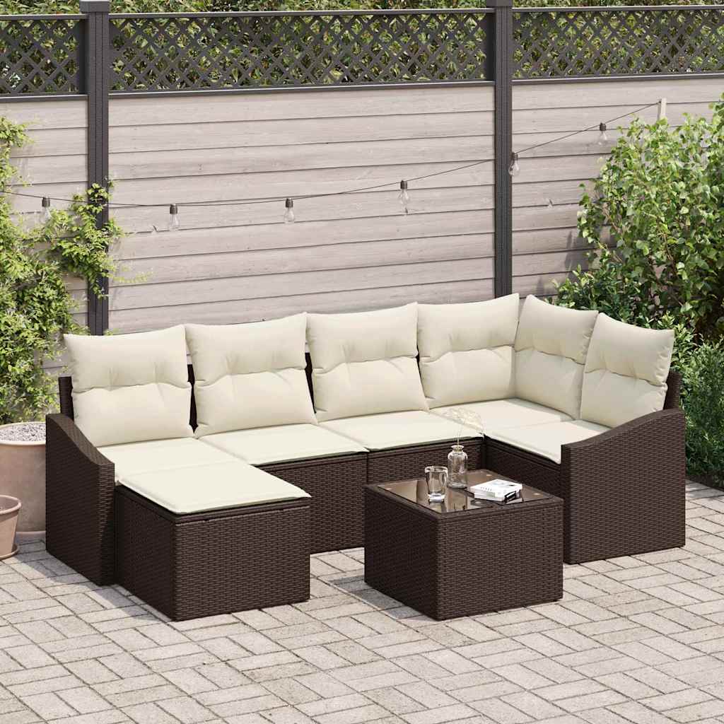Set da Pranzo per Giardino con cuscino 7 pcs Marrone e Crema | homemem39