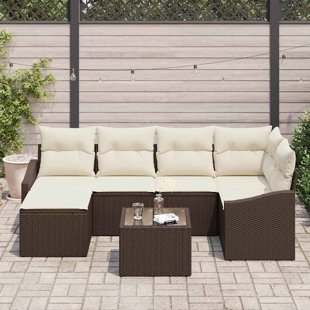 Set da Pranzo per Giardino con cuscino 7 pcs Marrone e Crema | homemem39