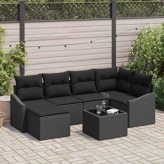 Set da Pranzo per Giardino con cuscino 7 pcs Nero