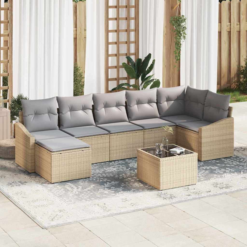 Set Divano da Giardino 8 pcs Beige e Grigio Chiaro polyrattan | homemem39