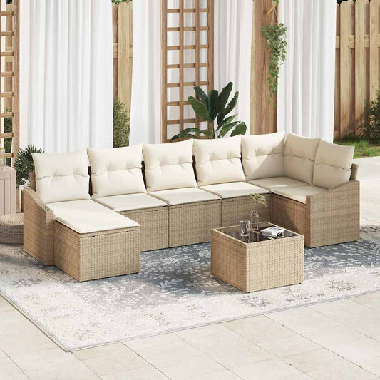 Set Divano da Giardino 8 pcs Beige e Crema polyrattan