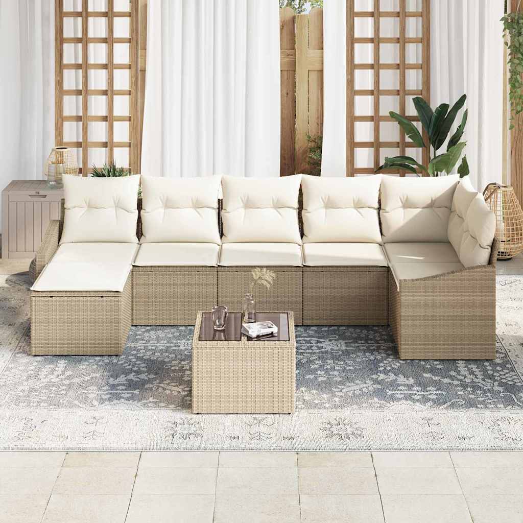 Set Divano da Giardino 8 pcs Beige e Crema polyrattan