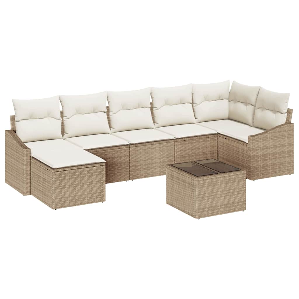 Set Divano da Giardino 8 pcs Beige e Crema polyrattan
