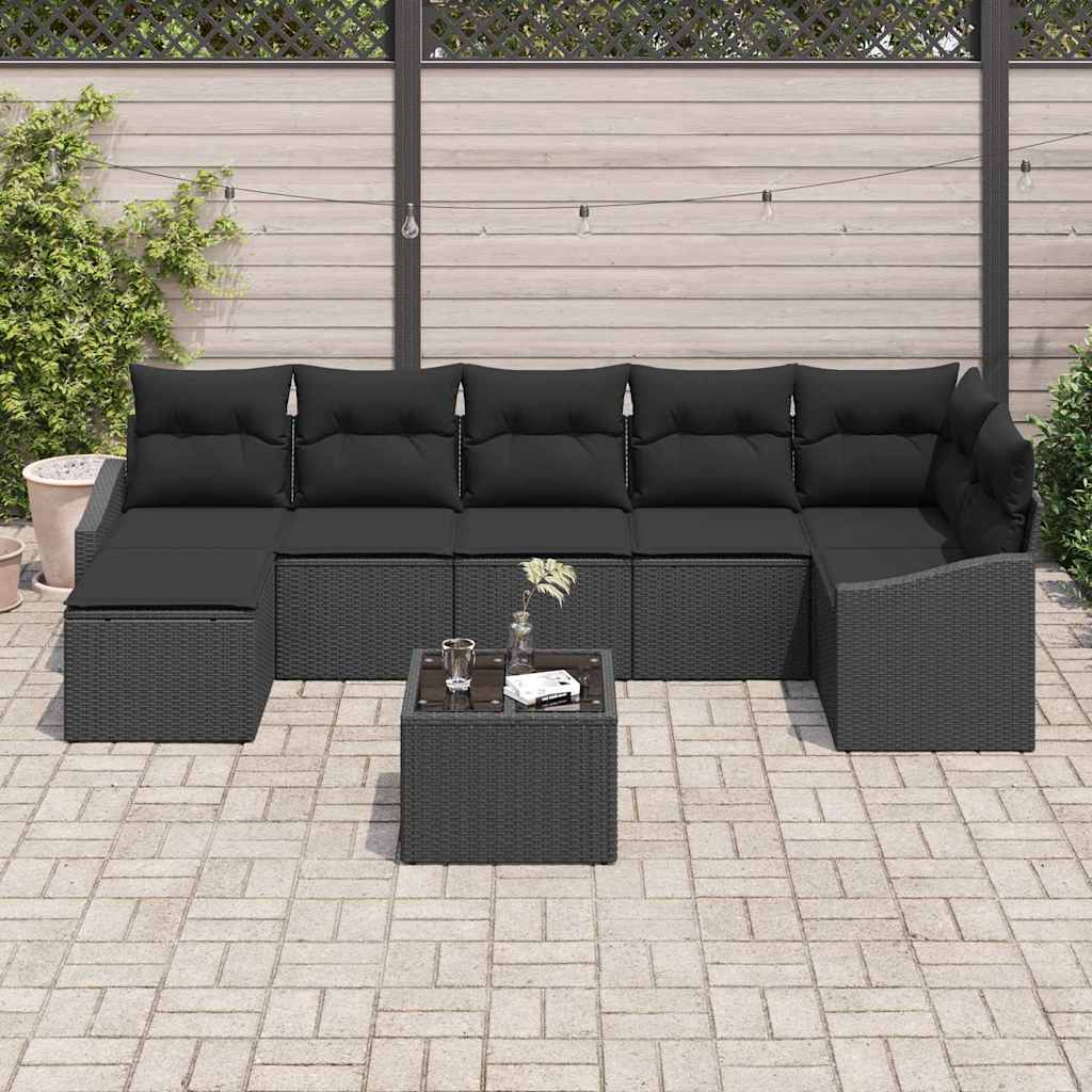 Set Divano da Giardino con cuscino 8 pcs Nero polyrattan | homemem39