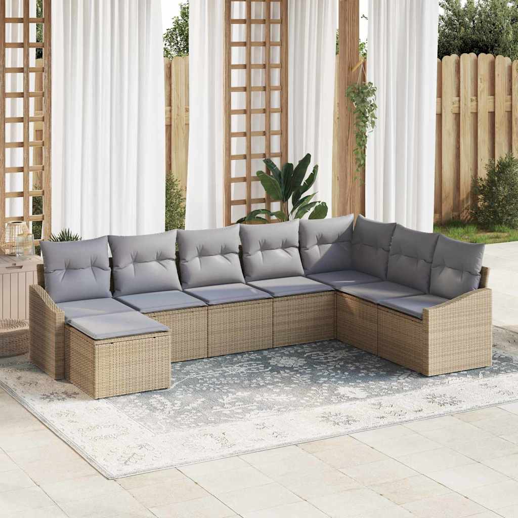 Set Divano da Giardino 8 pcs Beige e Grigio Chiaro polyrattan | homemem39
