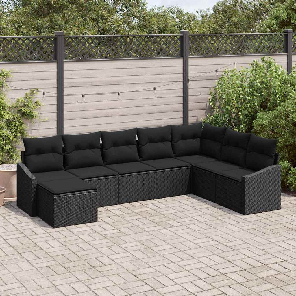 Set Divano da Giardino con cuscino 8 pcs Nero polyrattan | homemem39