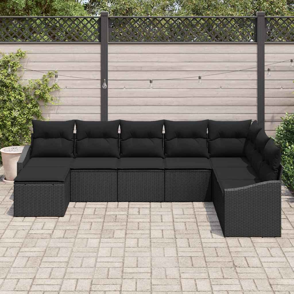 Set Divano da Giardino con cuscino 8 pcs Nero polyrattan | homemem39