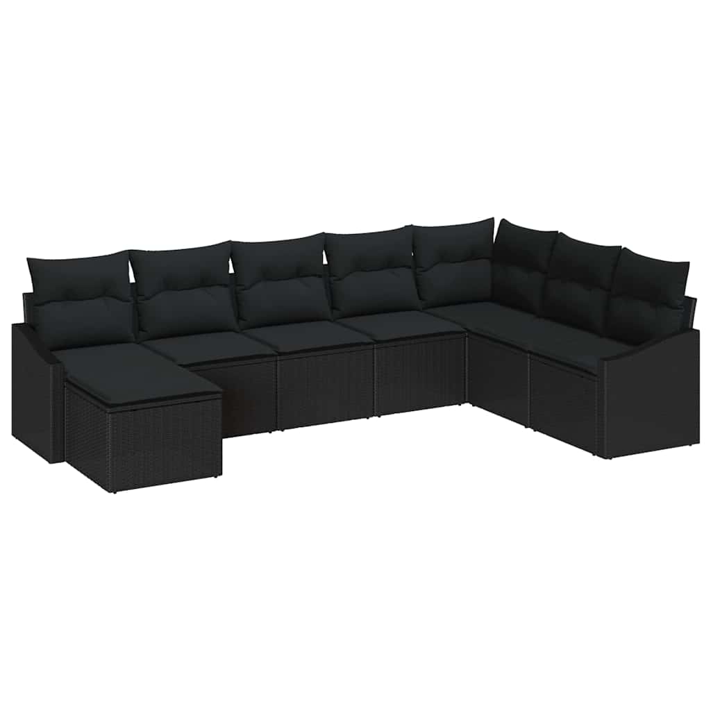 Set Divano da Giardino con cuscino 8 pcs Nero polyrattan | homemem39