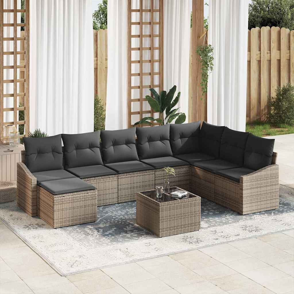 Set Divano da Giardino 8 pcs Grigio chiaro polyrattan