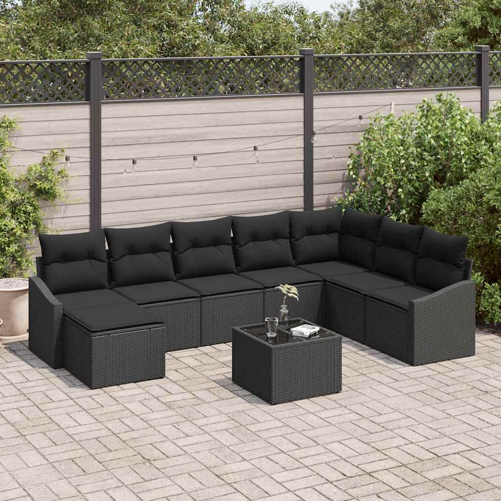 Set Divano da Giardino con cuscino 8 pcs Nero polyrattan | homemem39