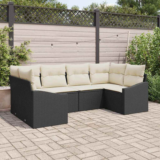 Set Divano da Giardino 6 pcs Nero e Crema polyrattan