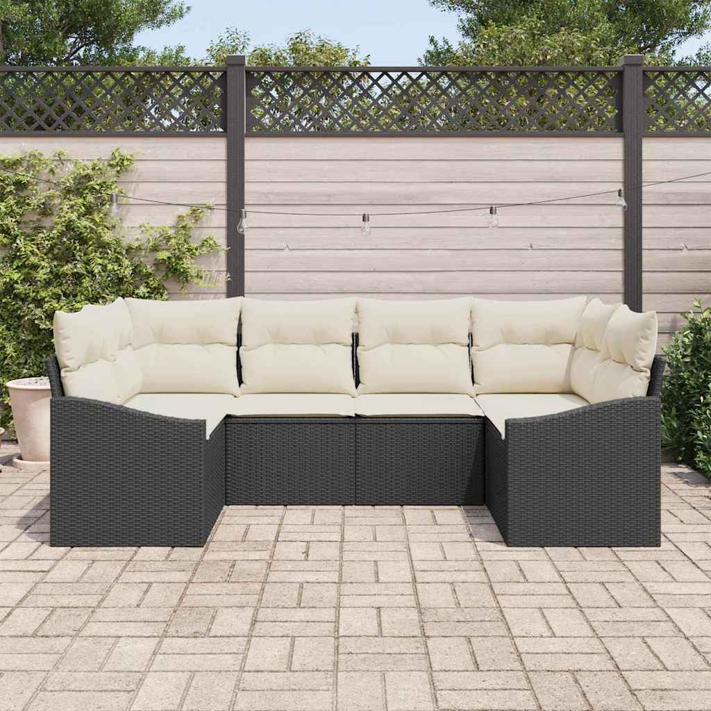 Set Divano da Giardino 6 pcs Nero e Crema polyrattan | homemem39