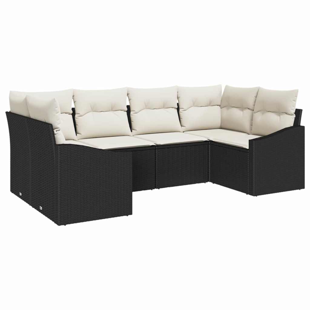 Set Divano da Giardino 6 pcs Nero e Crema polyrattan | homemem39