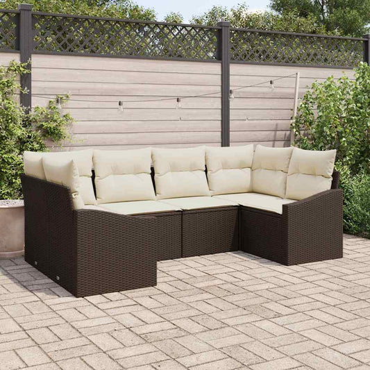 Set Divano da Giardino 6 pcs Marrone e Crema polyrattan