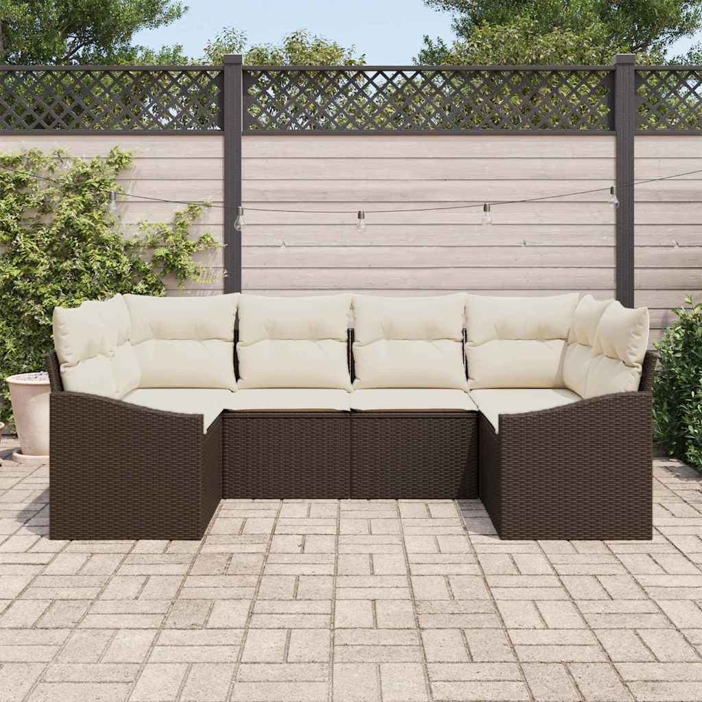 Set Divano da Giardino 6 pz Marrone e Crema polyrattan