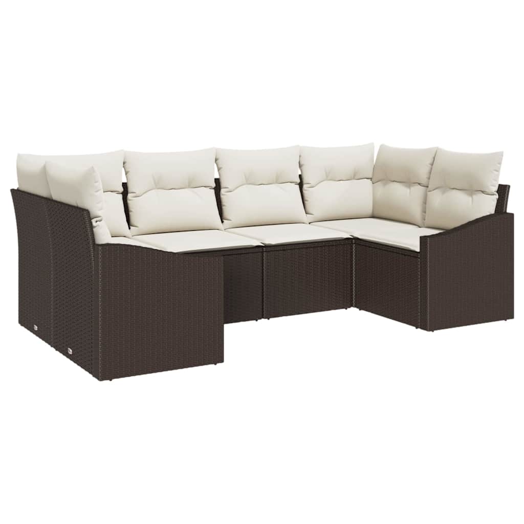 Set Divano da Giardino 6 pz Marrone e Crema polyrattan