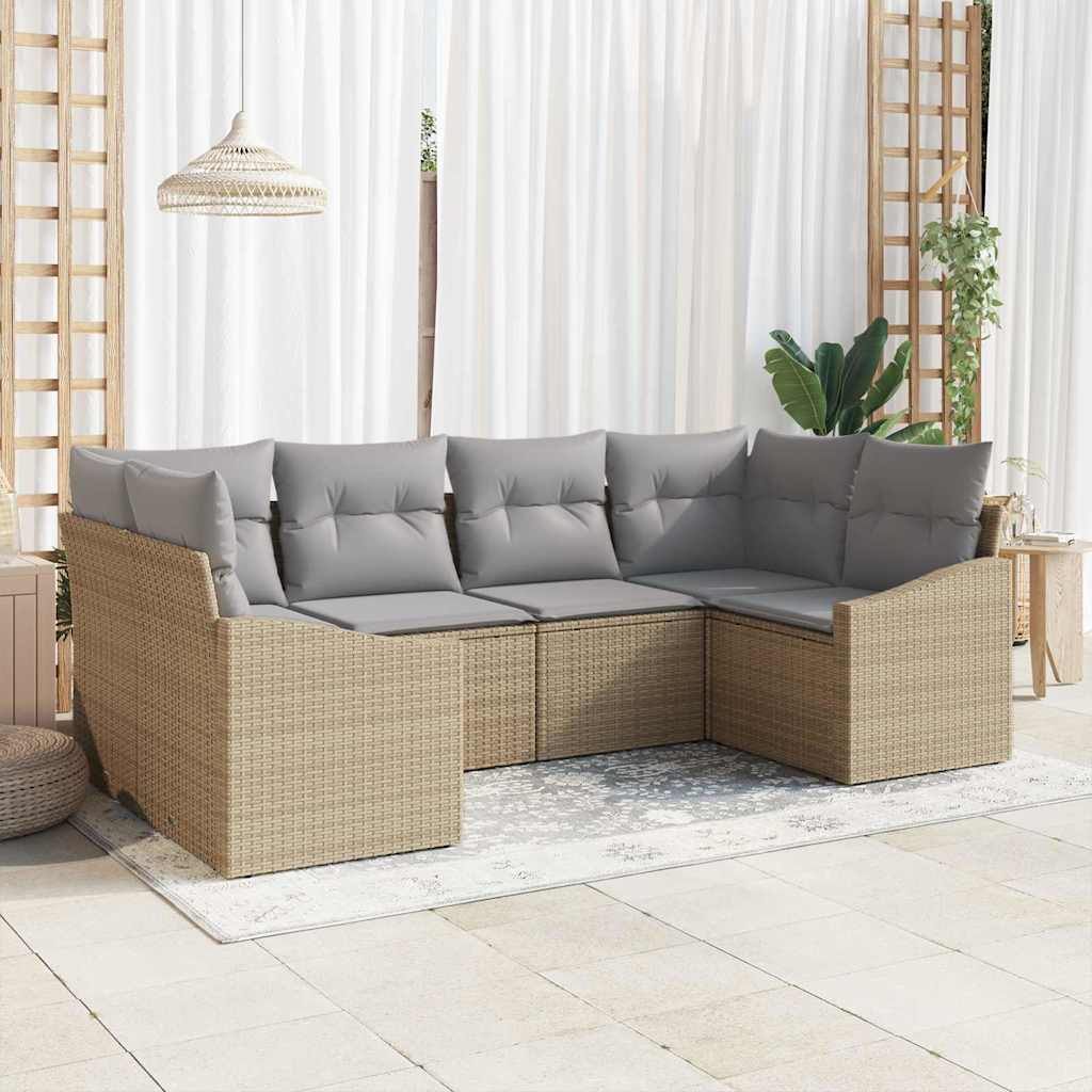 Set Divano da Giardino 6 pcs Beige e Grigio Chiaro polyrattan | homemem39