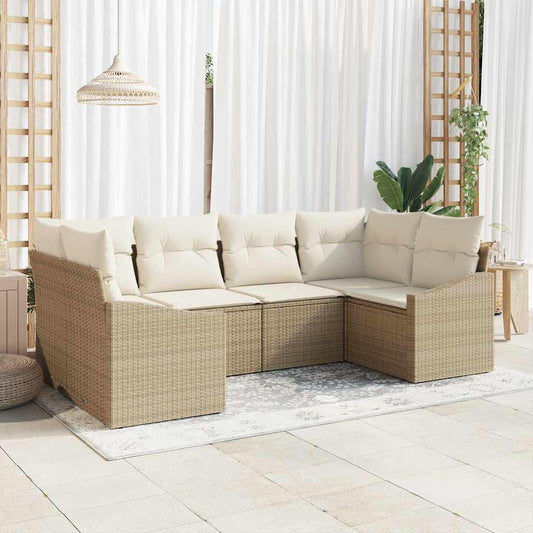 Set Divano da Giardino 6 pcs Beige e Crema polyrattan