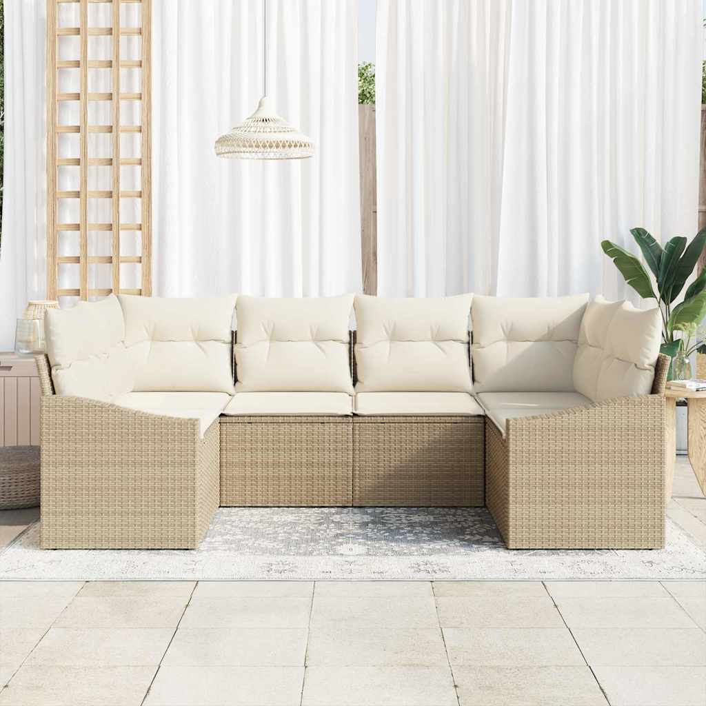 Set Divano da Giardino 6 pz Beige e Crema polyrattan