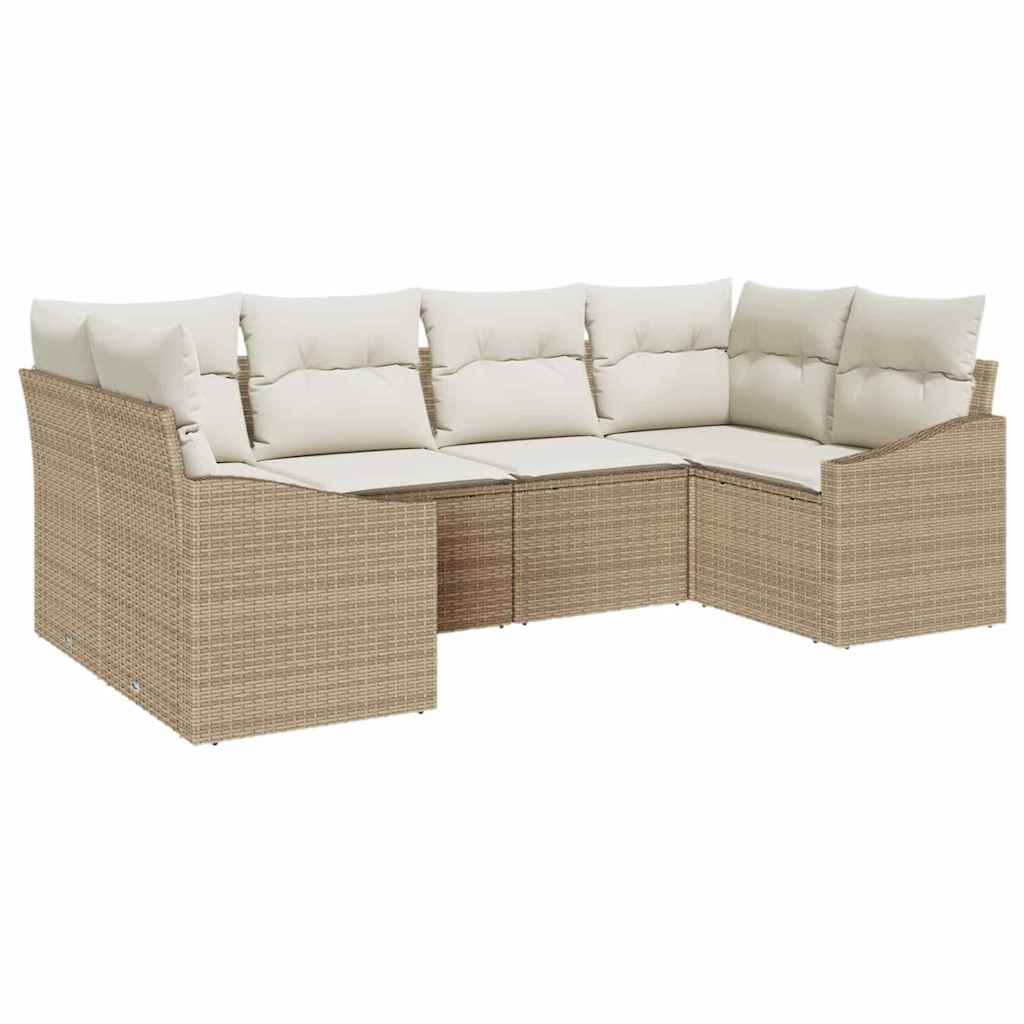 Set Divano da Giardino 6 pz Beige e Crema polyrattan