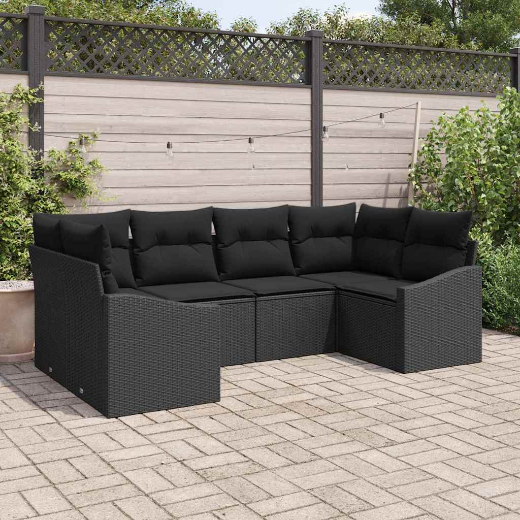 Set Divano da Giardino 6 pz Nero polyrattan