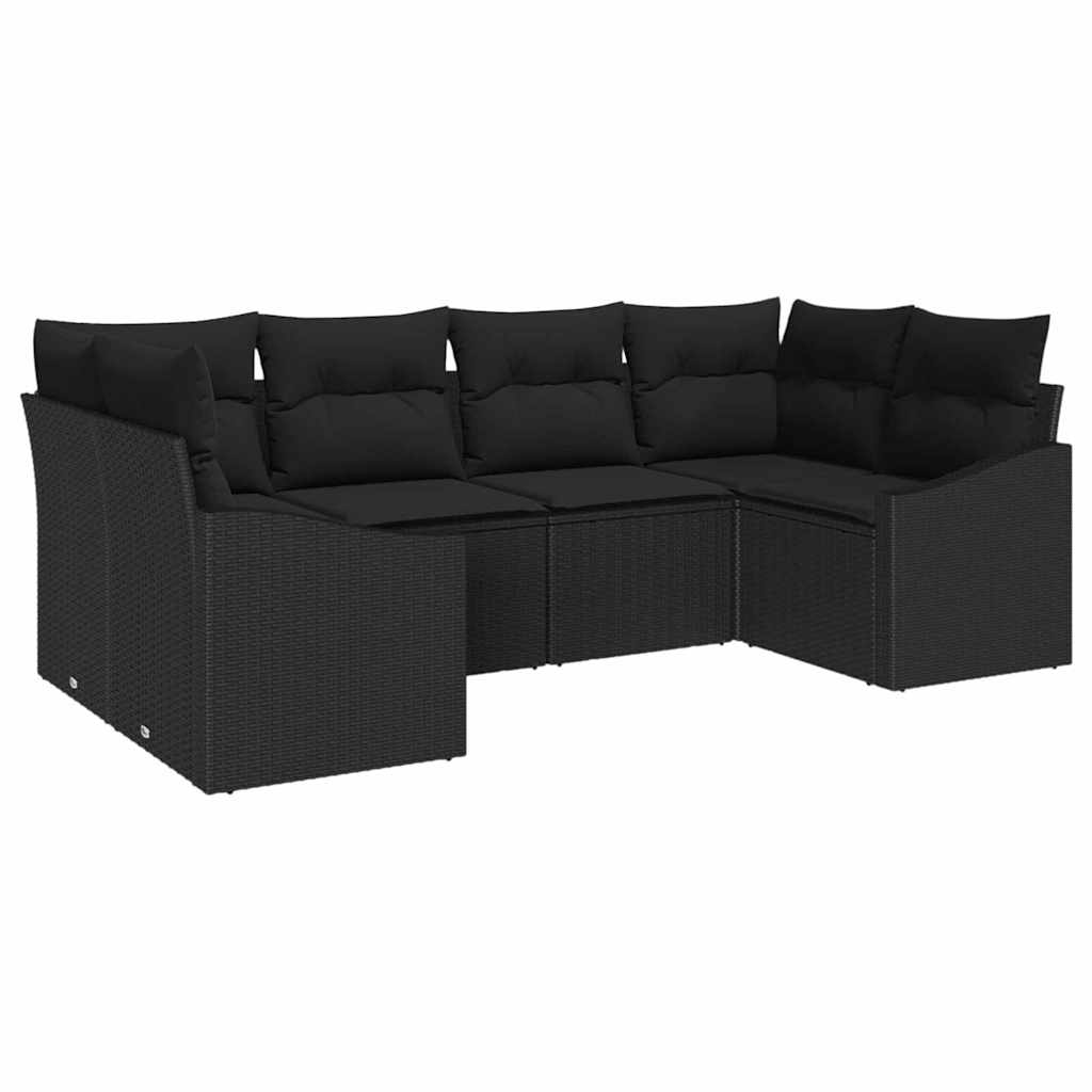 Set Divano da Giardino 6 pz Nero polyrattan
