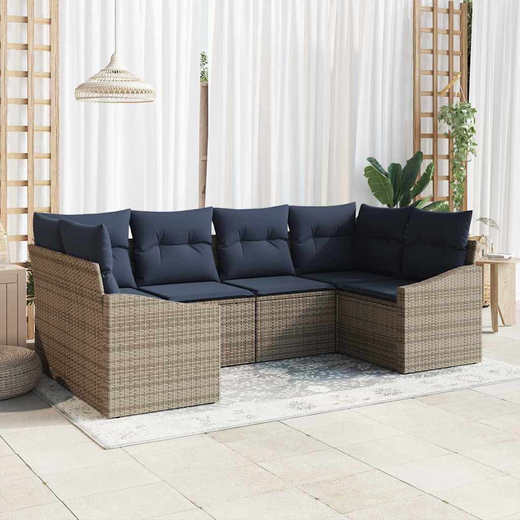 Set Divano da Giardino 6 pcs Grigio e Blu Navy polyrattan | homemem39