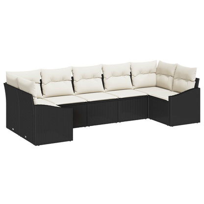 Set Divano da Giardino 7 pcs Nero e Crema polyrattan | homemem39