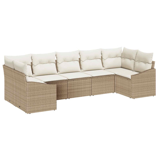 Set Divano da Giardino 7 pcs Beige e Crema polyrattan