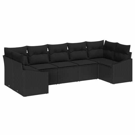 Set Divano da Giardino con archiviazione 7 pcs Nero polyrattan