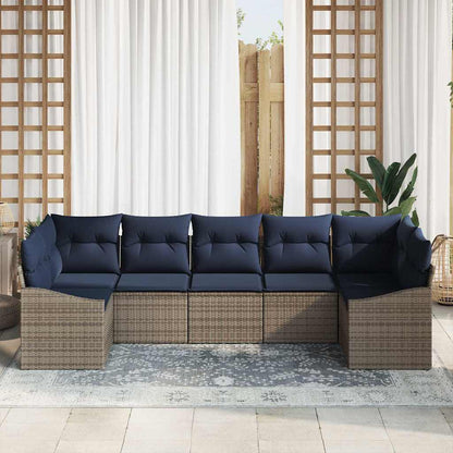 Set Divano da Giardino 7 pcs Grigio e Blu Navy polyrattan | homemem39