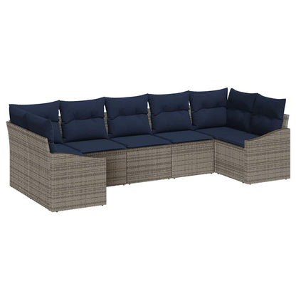 Set Divano da Giardino 7 pcs Grigio e Blu Navy polyrattan | homemem39