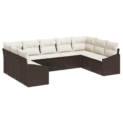 Set Divano da Giardino 9 pcs Marrone e Crema polyrattan