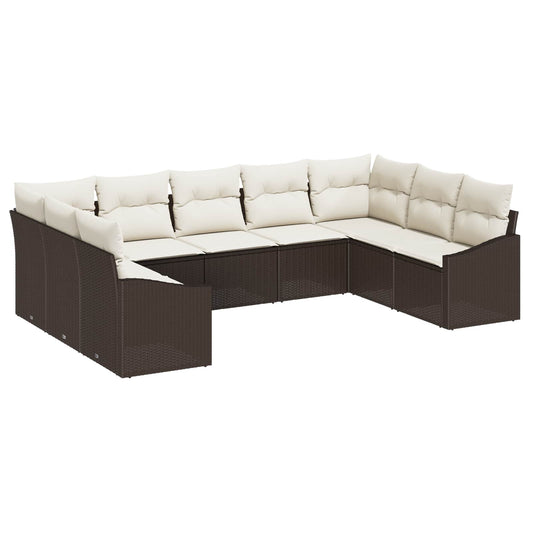 Set Divano da Giardino 9 pcs Marrone e Crema polyrattan